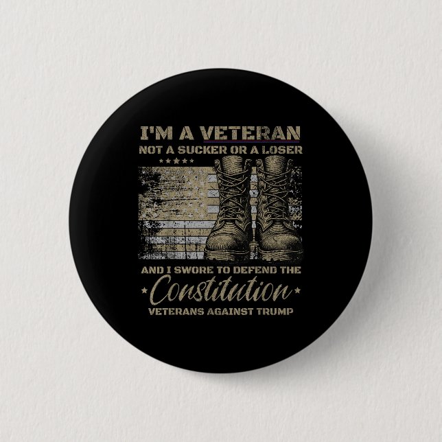 Retro-Militärveteranen gegen Trump-Protest Button (Vorderseite)