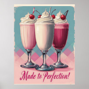 Retro Milkshake Trio mit Kirschen und Creme Poster