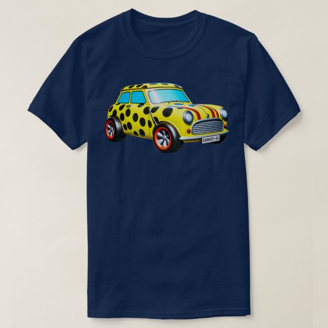 Retro Mini Cooper Whimsical PolkaDotted Vehicle il T-Shirt (Design vorne)