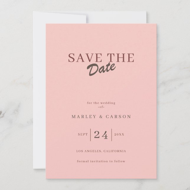 Retro Minimal Blush Pink Save The Date Wedding Einladung (Vorderseite)