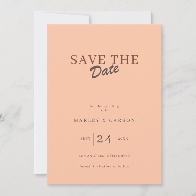 Retro Minimal Coral Peach Save The Date Wedding Einladung (Vorderseite)