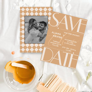 Retro Minimal karierte Muster Beige Hochzeit Save The Date