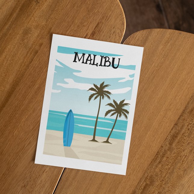 Retro Minimal Malibu California Beach Travel Postkarte (malibu california retro postcard)