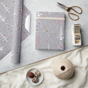 Retro Minimal Weihnachtsbaumen Grau Weihnachten Geschenkpapier