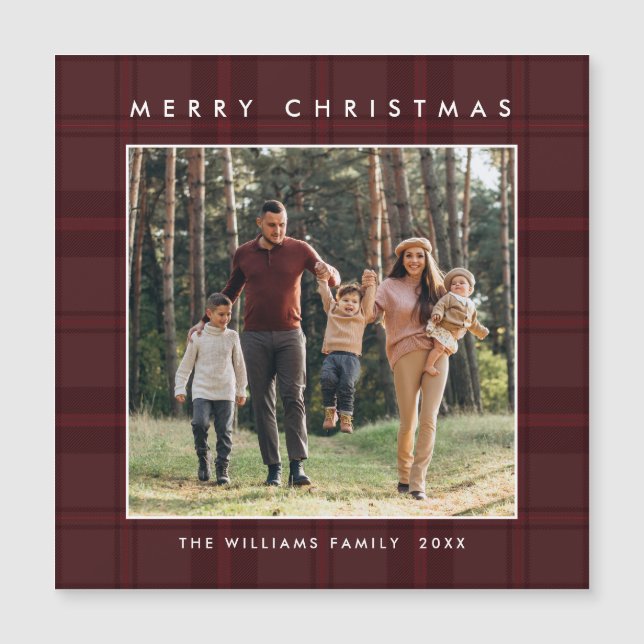 Retro Minimale Weihnachten Kariertes FOTO Magnetka Magnetkarte (Vorderseite)