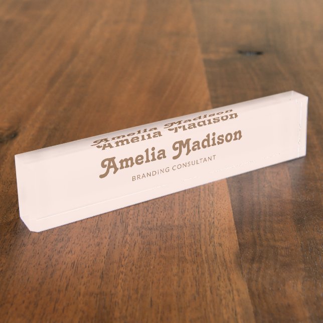 Retro Minimalist Blush Pink Brown Namensplakette (Seite)