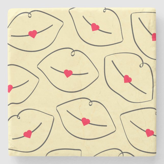Retro Minimalist Line Art Lips Sunshine Yellow Steinuntersetzer (Vorderseite)