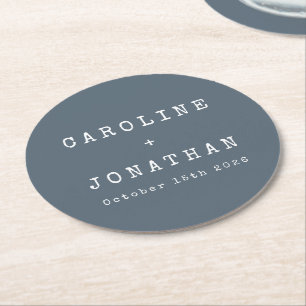 Retro Minimalistisch Dark Blue Schreibmaschine Wed Runder Pappuntersetzer