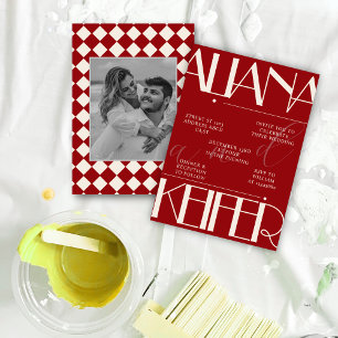 Retro Minimalistisch geprüfte Muster Red Wedding Einladung