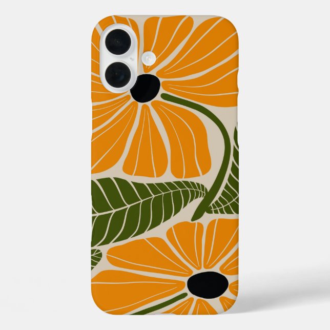 Retro minimalistisch goldgelben floralen Kunst iPh iPhone 16 Plus Hülle (Rückseite)