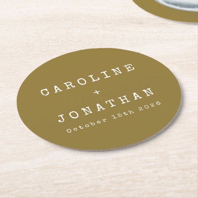 Retro Minimalistisch Ochre Schreibmaschine Custom  Runder Pappuntersetzer (Angewinkelt)