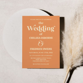 Retro Minimalistisch Orange Wedding Einladung