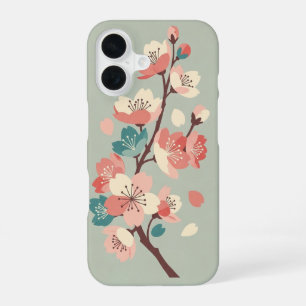 Retro-minimalistische Sakura-Blüten iPhone 16 Hülle