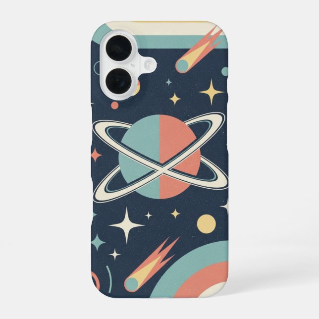 Retro-minimalistischer Planet mit Ringen iPhone 16 Hülle (Rückseite)