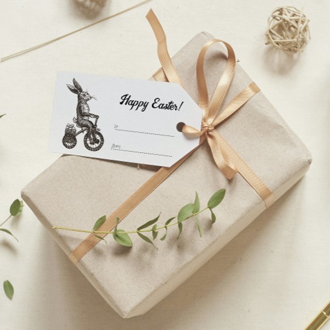 Retro Minimalistisches Bunny Bike Eierkuchen Oster Geschenkanhänger (Von Creator hochgeladen)