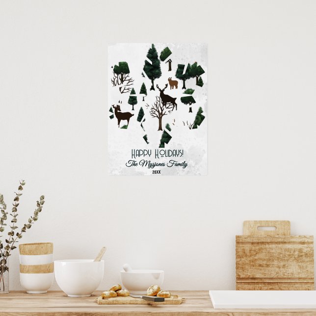 Retro Minimalistisches Hirsch unter den Freizeitba Poster (Küche)