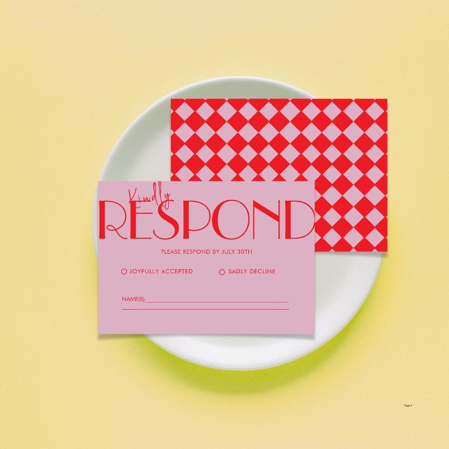 Retro Minimalistisches Prüfmuster rosa Hochzeit RSVP Karte (Von Creator hochgeladen)