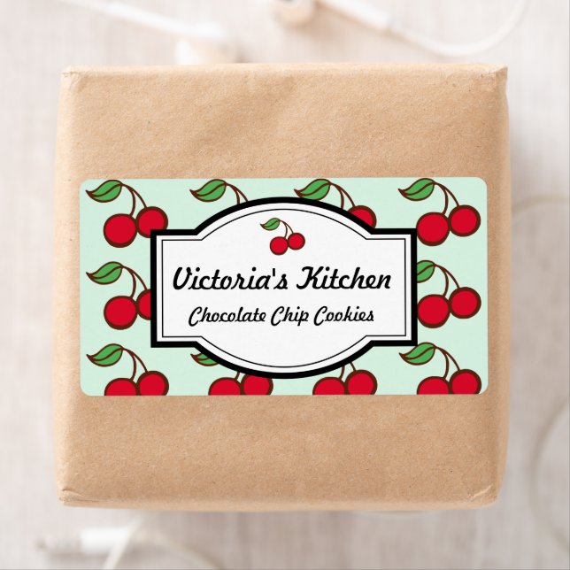 Retro Mint Cherry Personalisiert Kitchen Labels (Insitu)