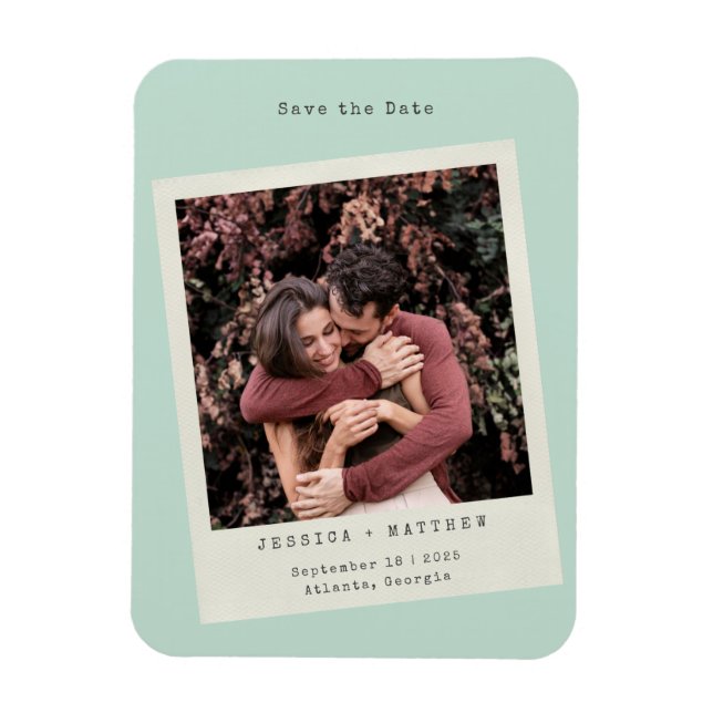 Retro Mint Foto Frame Speichern Sie das Datumsfens Magnet (Vertikal)