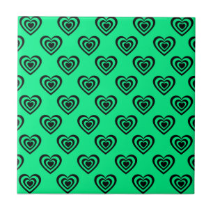 Retro Mint Green Hypnotic Herzmuster Fliese