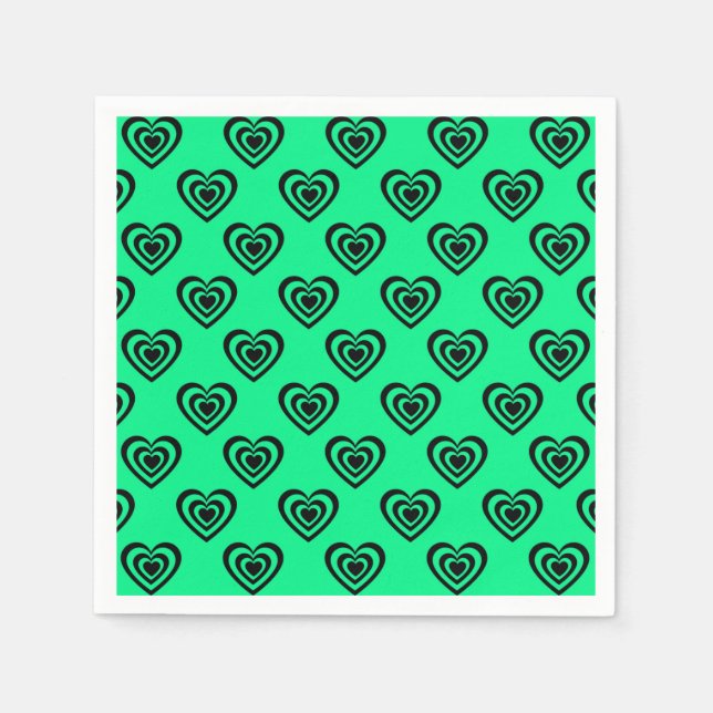 Retro Mint Green Hypnotic Herzmuster Serviette (Vorderseite)