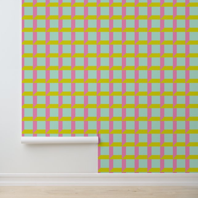 Retro Mint Grün rosa Pastel Geometrie Op Art Tapete (Anwendung)
