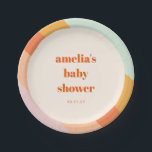 Retro Mint Orange Boho Streifen Custom Baby Dusche Pappteller<br><div class="desc">Retro Mint Orange Boho Streifen Niedliche Babydusche Papier-Teller</div>