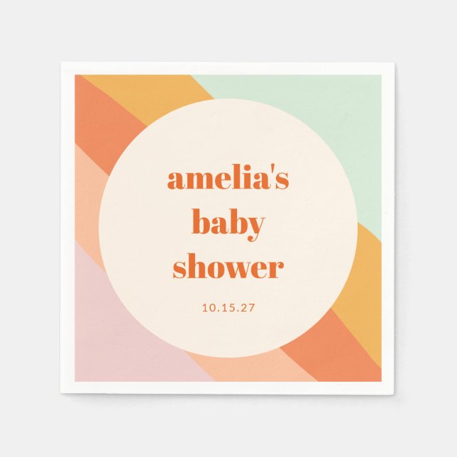 Retro Mint Orange Boho Streifen Custom Baby Dusche Serviette (Vorderseite)