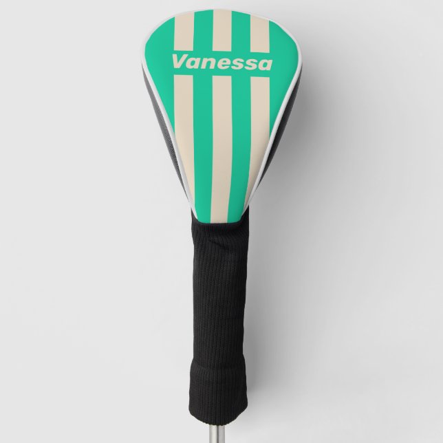 Retro Mint Three Pin Stripes with Name Golf Headcover (Vorderseite)