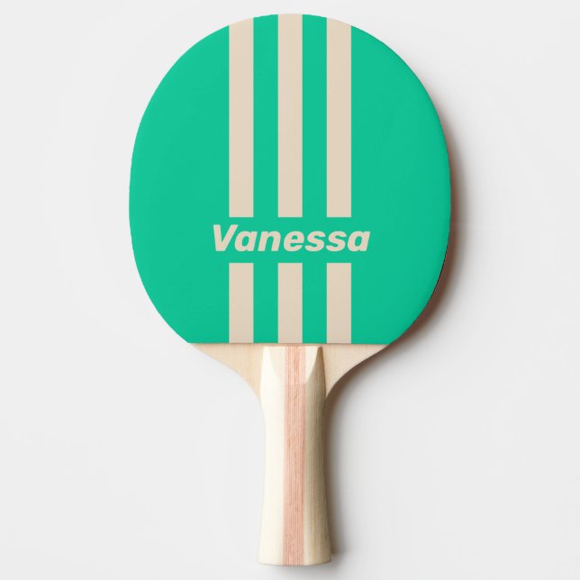 Retro Mint Three Pin Stripes with Name Tischtennis Schläger (Vorderseite)