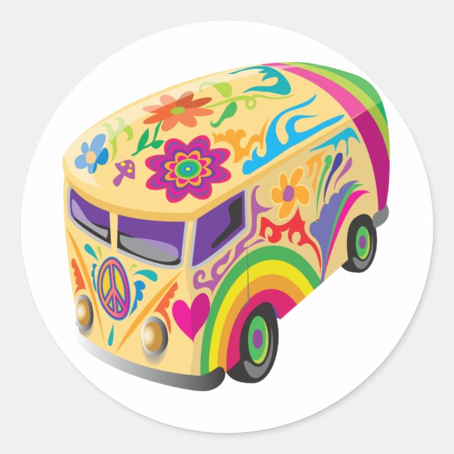 Retro Minvan Runder Aufkleber (Vorderseite)