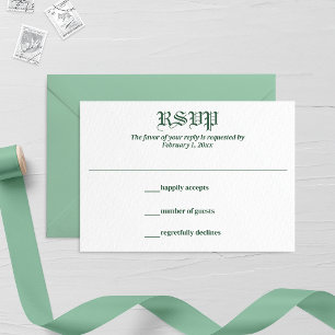 Retro-Minze-Leaf- und Floral-Monogramm-Hochzeit RSVP Karte