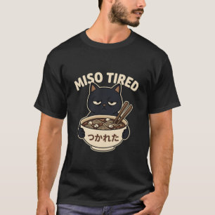 Retro-Miso-Müde-Katze-Design Japanisches Suppen-Wo T-Shirt