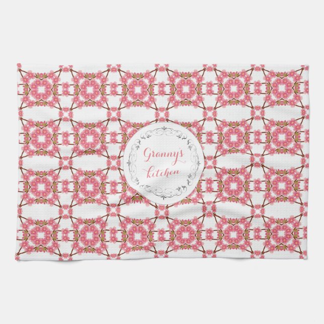 Retro mit Blumenpattern.text. Geschirrtuch (Horizontal)