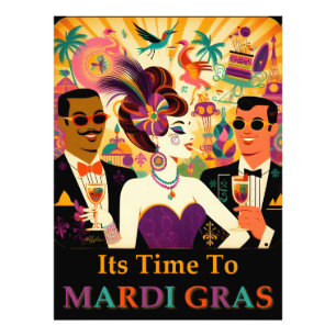 Retro-Mitte-des-Jahrhunderts Mardi-Gras-Cocktailpa Fotodruck