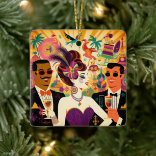 Retro-Mitte-des-Jahrhunderts Mardi-Gras-Cocktailpa Keramikornament