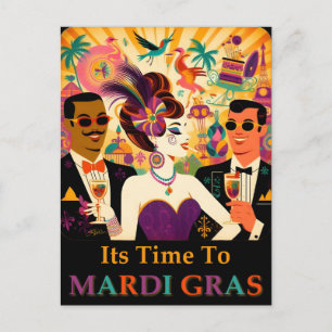 Retro-Mitte-des-Jahrhunderts Mardi-Gras-Cocktailpa Postkarte