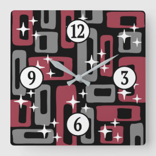 Retro-Mitte-des-Jahrhunderts-Moderne-Abstrakt Quadratische Wanduhr