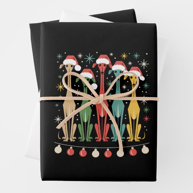 Retro Mitte des Jahrhunderts Moderne Hunde 50er 60 Geschenkpapier Set (Beispiel)