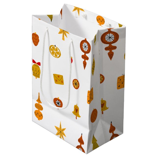 Retro Mitte des Jahrhunderts Moderne Weihnachtssym Mittlere Geschenktüte (Vorderseite Schrägansicht)