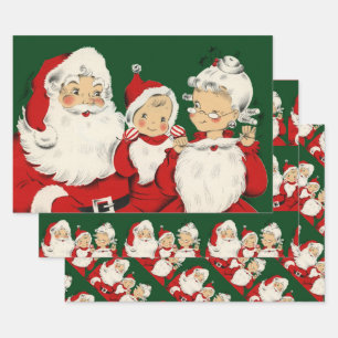 Retro-Mitte-des-Jahrhunderts Santa Familie – Kitsc Geschenkpapier Set