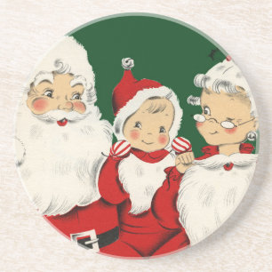 Retro-Mitte-des-Jahrhunderts Santa Familie – Kitsc Getränkeuntersetzer