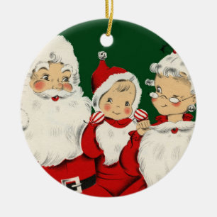 Retro-Mitte-des-Jahrhunderts Santa Familie – Kitsc Keramik Ornament