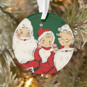 Retro-Mitte-des-Jahrhunderts Santa Familie – Kitsc Ornament
