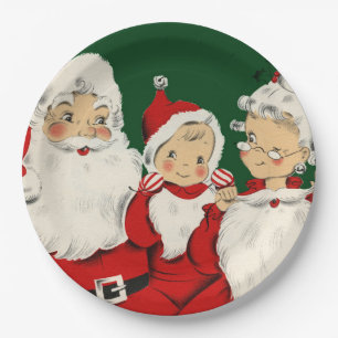 Retro-Mitte-des-Jahrhunderts Santa-Familie – Kitsc Pappteller