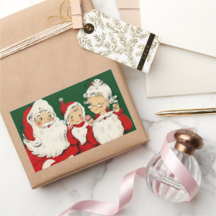 Retro-Mitte-des-Jahrhunderts Santa Familie – Kitsc Rechteckiger Aufkleber