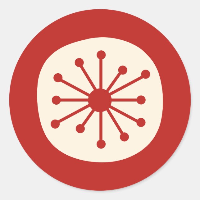 Retro Mitte Jahrhundert Atomdot einfache rote Crem Runder Aufkleber (Vorderseite)