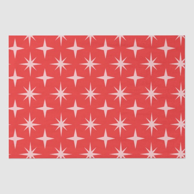 Retro Mitte Jahrhundert Atomstars Muster auf Rot Seidenpapier (Vorderseite)