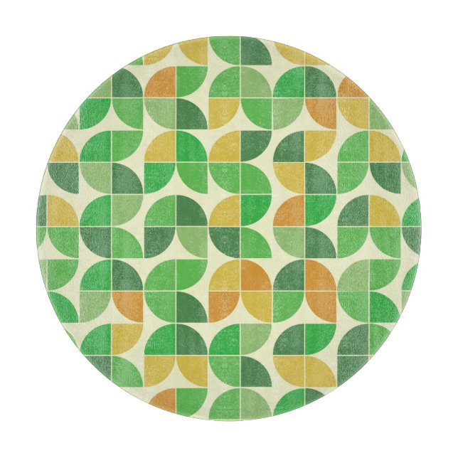 Retro Mitte Jahrhundert Geometrisches Blumengrün Schneidebrett (Vorderseite)