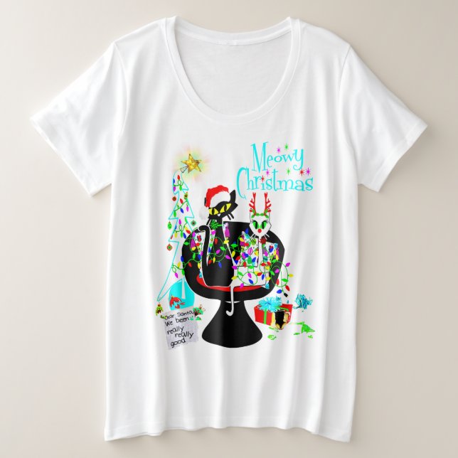 Retro Mitte Jahrhundert Moderne Atomkatzenweihe Große Größe T-Shirt (Design vorne)